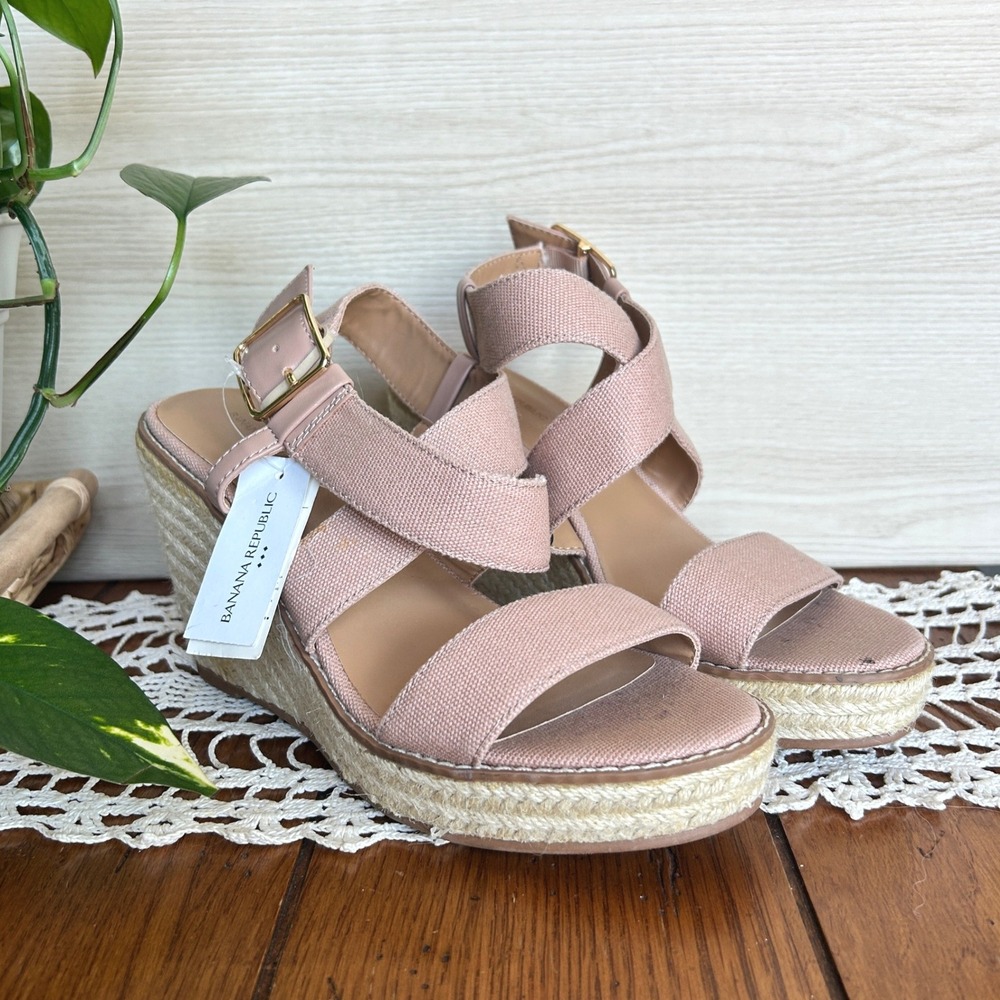Banana Republic Womens Pink Canvas Espadrille Wedge Platform Sandals NWT